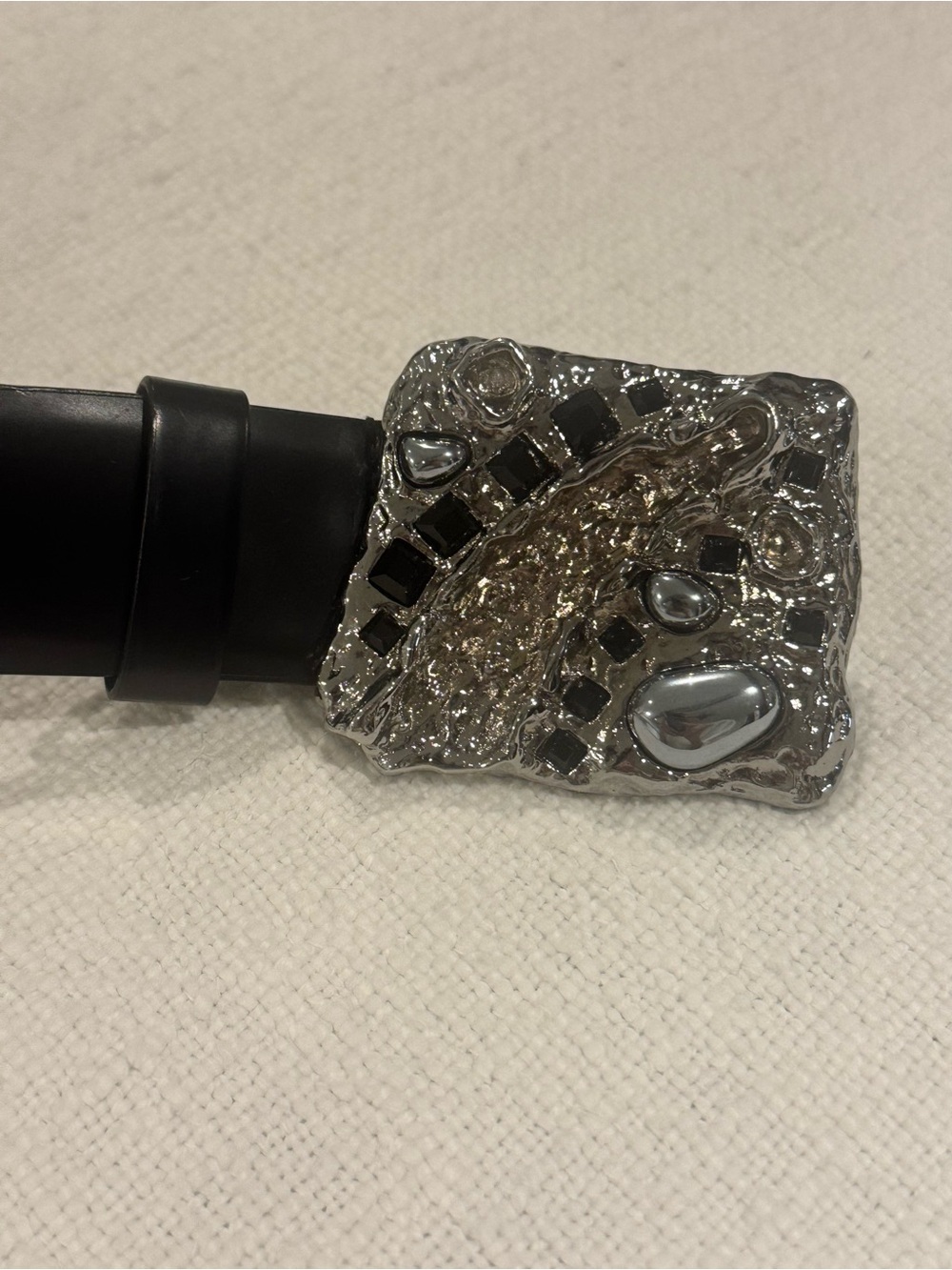 Prada spazzolato leather belt metallic polished steel / inlay of precious stone - Picture 9 of 10